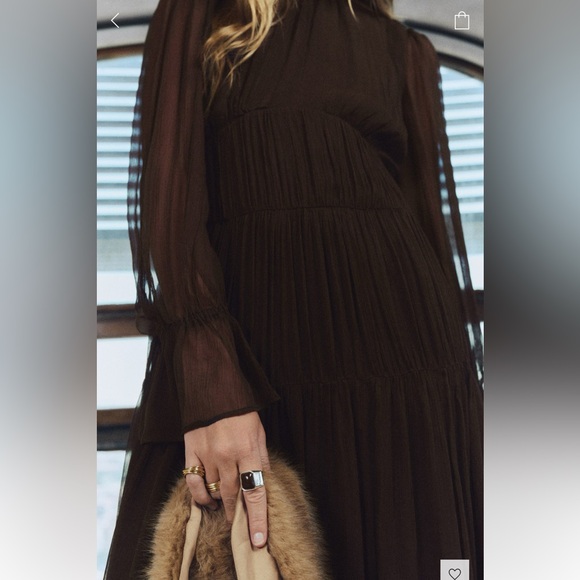 NWT - MANGO - Ruffled dress with puffed sleeves chocolate - 10 - Woman - Picture 2 of 5